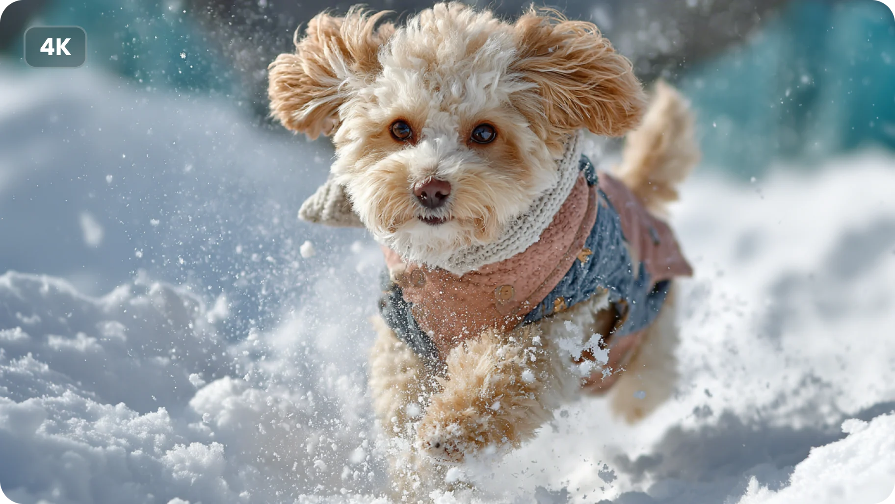 nano banana 2 で生成された、雪の中を走る子犬の高品質4K写真